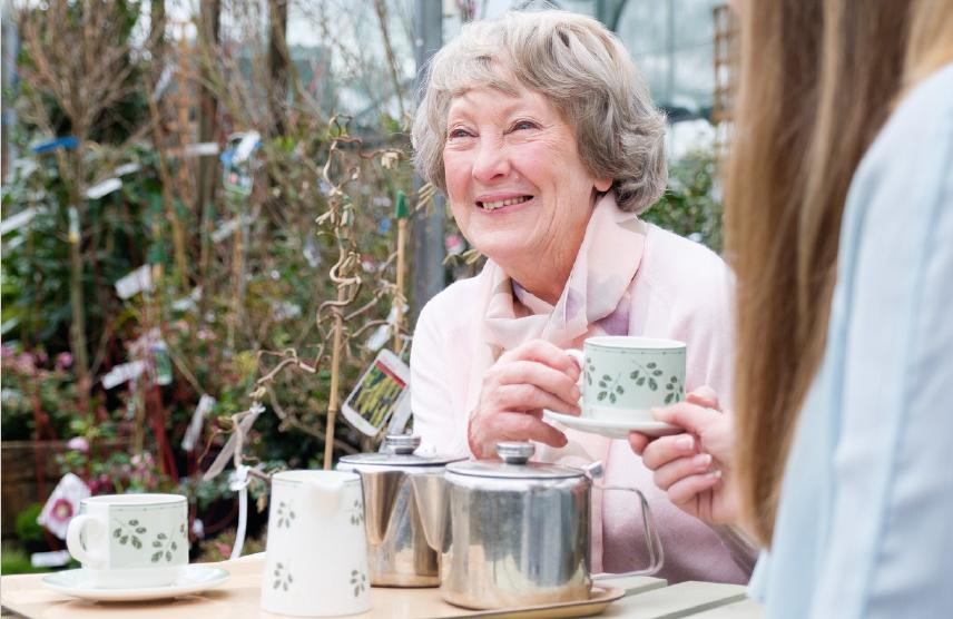 Photo of client drinking tea