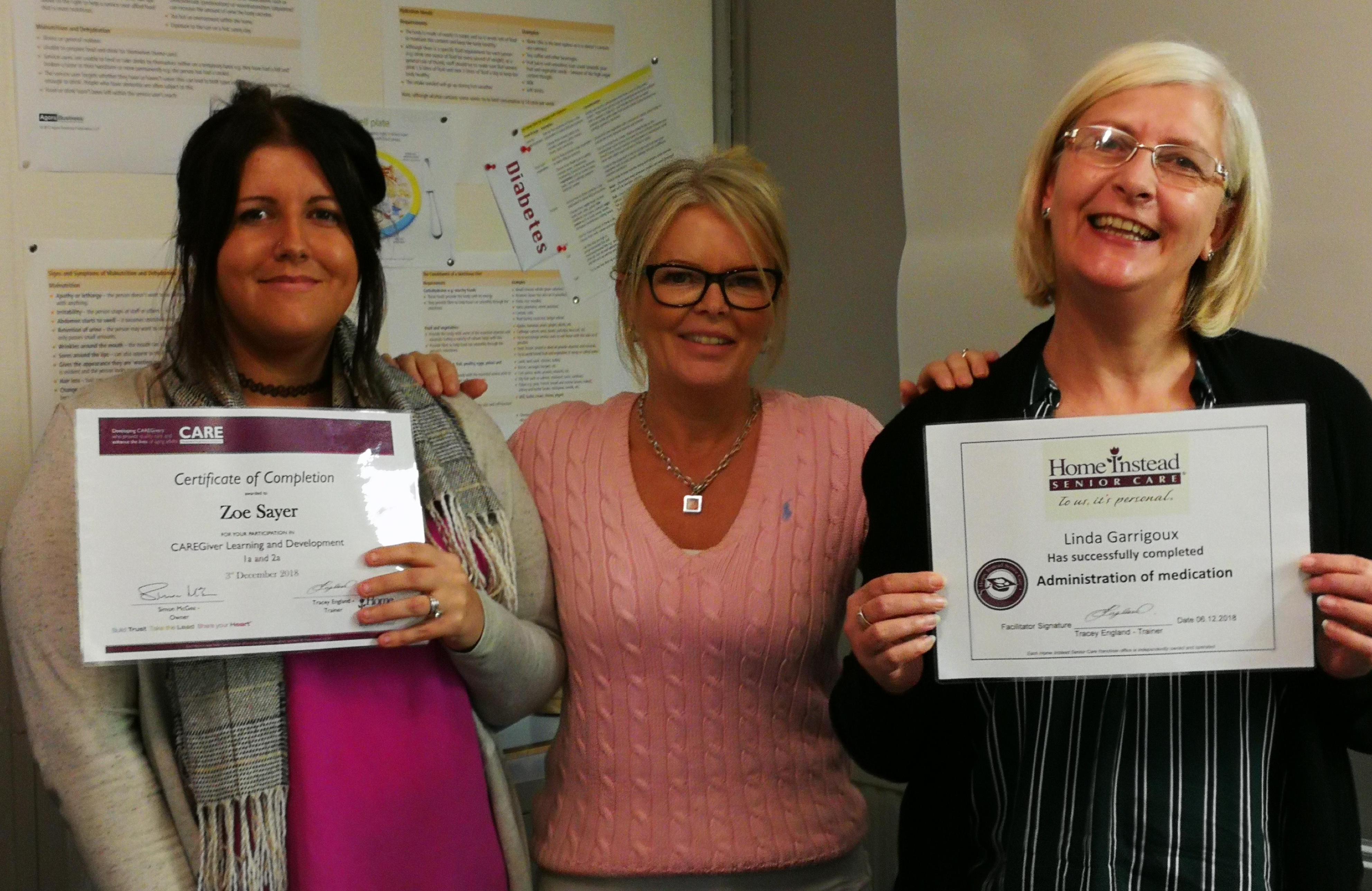 Zoe and Linda with their Home Instead training certificates