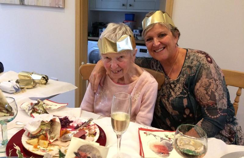 Mother and Daughter enjoying Christmas Lunch